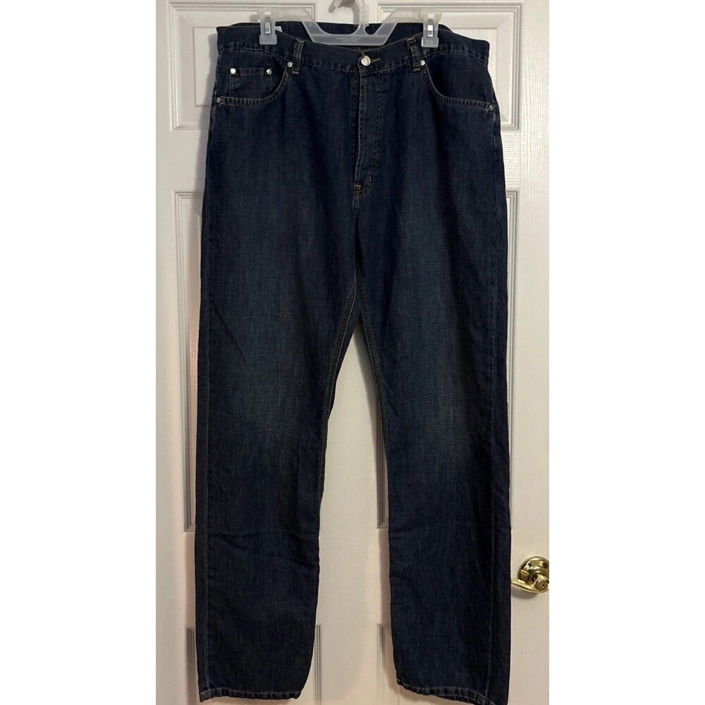 Men’s  Lacoste Linen Cotton Blend Denim Pants Button Fly Blue Y2K Jeans,  sz 36